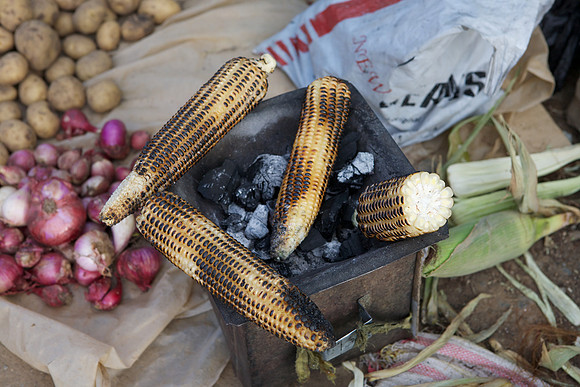 Microfinance, roast corn, vegetables
