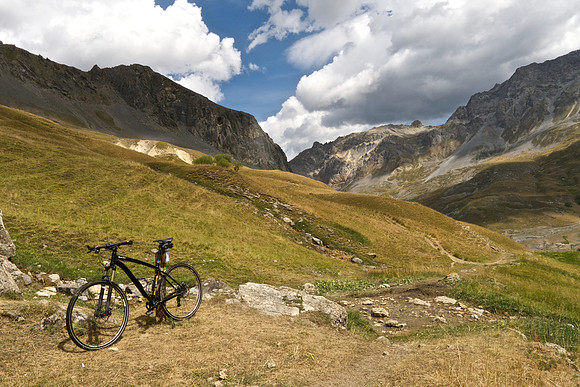 Mountain bike ride, below (NE of) Col de Galibier, Black Lion (Jim's bike) pictured