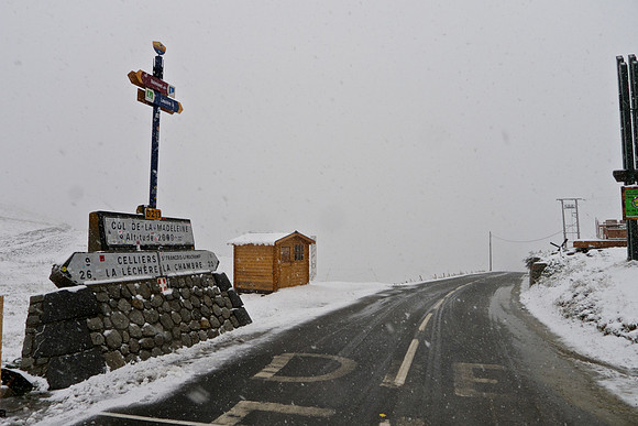 Snowing, Col de la Madeleine, August 31, 2012 ... Tour de L'Avenir climb cancelled