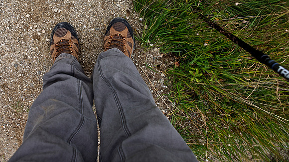 Jim Wilson boots, staff, descent of Mont Blanc