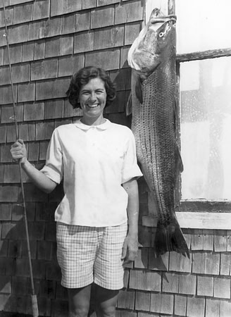 Joan Wilson, 42 lb. stripped bass.